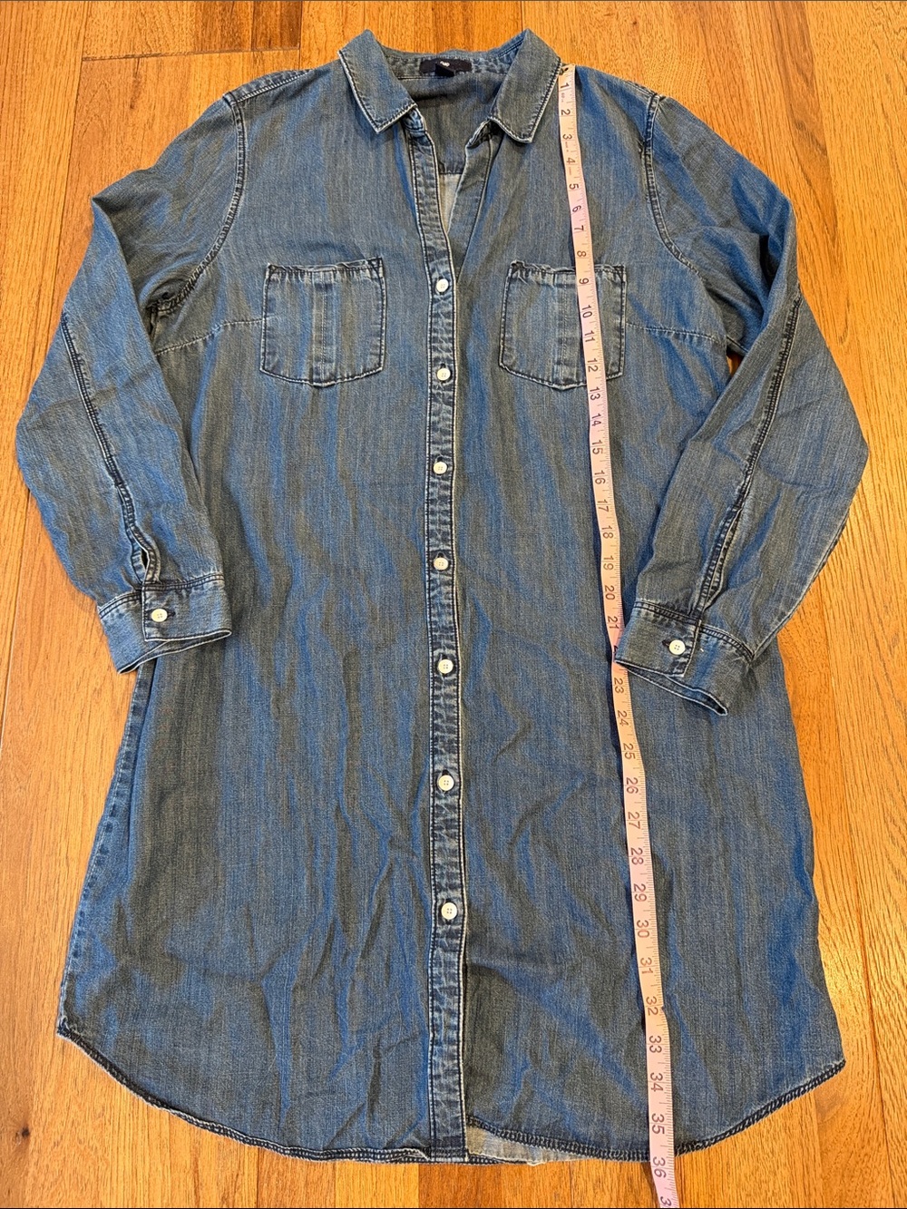 Gap Outlet Chambray Shirt Dress Medium Lyocell Cotton Button Front